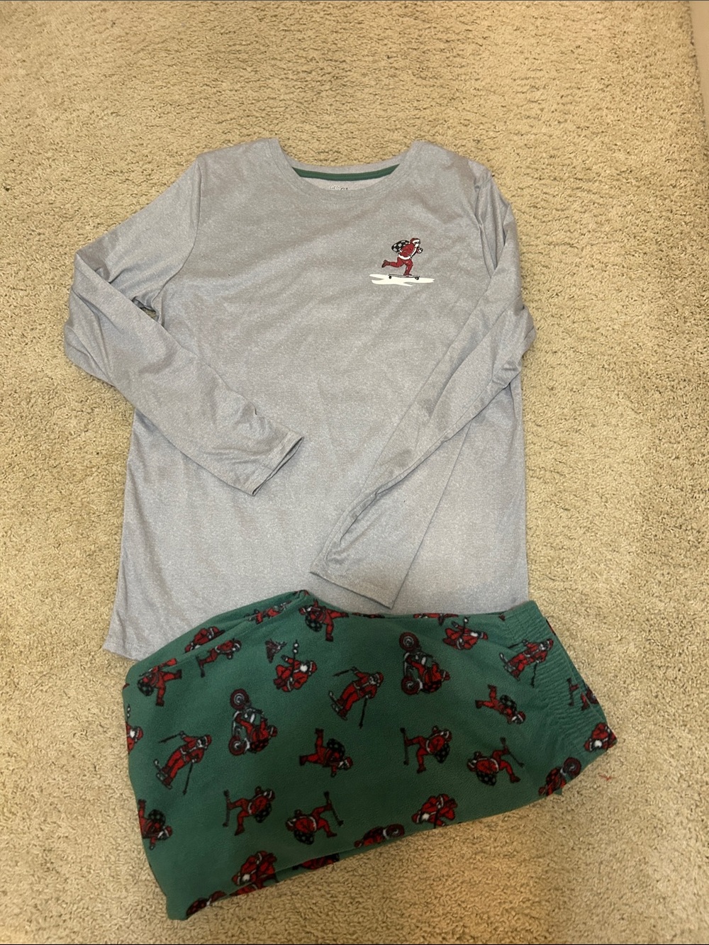 Kids holidayLong Sleeve Pajama Set - Green & Light gray